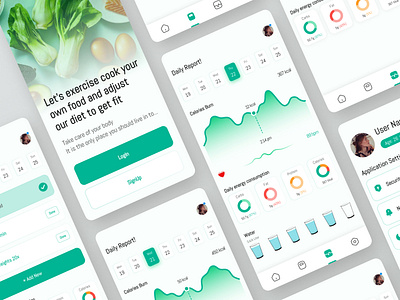 Diet & Exercise Application appdesign cleanui dailywebdesign designinspiration dietapp dribbble fitnessapp flatdesign greendesign health interactiondesign minimalism mobileappdesign modernui nutrition productdesign uiux usability uxdesign wellness