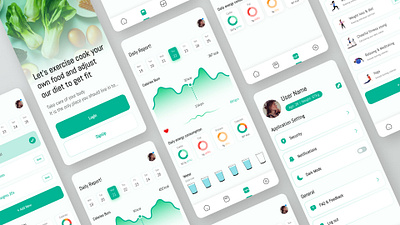 Diet & Exercise Application appdesign cleanui dailywebdesign designinspiration dietapp dribbble fitnessapp flatdesign greendesign health interactiondesign minimalism mobileappdesign modernui nutrition productdesign uiux usability uxdesign wellness