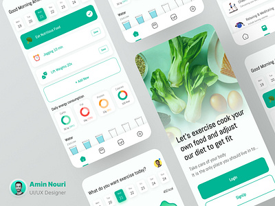 Diet and Exercise Management App appdesign cleanui dailywebdesign designinspiration dietapp dribbble fitnessapp flatdesign greendesign health interactiondesign minimalism mobileappdesign modernui nutrition productdesign uiux usability uxdesign wellness