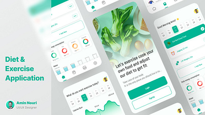 Diet & Exercise Application appdesign cleanui dailywebdesign designinspiration dietapp dribbble fitnessapp flatdesign greendesign health interactiondesign minimalism mobileappdesign modernui nutrition productdesign uiux usability uxdesign wellness