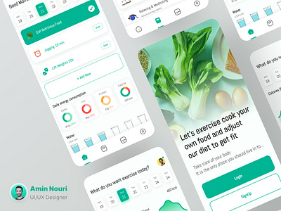 Diet and Exercise Management App app application design diet diet and exercise management app green gym health minimal ui user friendly ux