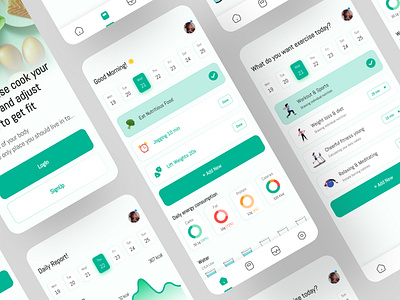 Diet & Exercise Application appdesign cleanui dailywebdesign designinspiration dietapp dribbble fitnessapp flatdesign greendesign health interactiondesign minimalism mobileappdesign modernui nutrition productdesign uiux usability uxdesign wellness