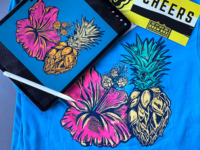 Pineapple Hibiscus T-shirt Design apparel applepencil clothing custom design drawing hand drawn hibiscus hop illustration illustration art ipad drawing pineapple procreate screenprinting shirt t shirt t shirt design tee tee design tshirt