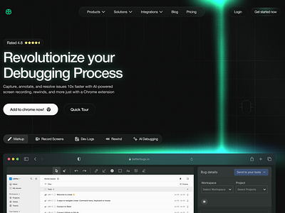 Dev tool landing page chrome extension dark mode landing page qa testing ui uidesign website