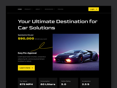 Luxury cars website header (Dark mode) car car rent car website dark mode header landing page luxury cars website minimal trendy ui ui website user interface ux ux website website