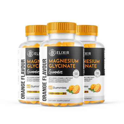 magnesium glycinate gummies supplement label design supplement bottle mockup