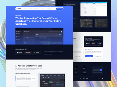 Zane - AI Coding Assistant Website ai ai coding assistant ai generator ai landing page ai platform ai powered ai website artificial intelligence coding assistant landing page product saas saasdesign service shasanko das ui uiuxdesign ux web website