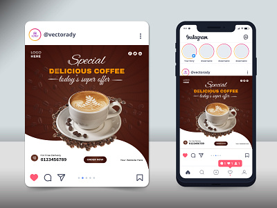 coffee social media post design coffe corporate creative food graphic design illustration modern social special vector