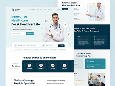 Medisafe Healthcare Landing Page clinic doctor graphic design healthcare landingpage medical medicine patient ui webpage website design wellness