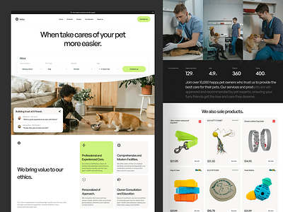 Vetsc - Pet Care Website [Homepage] animal health animal toys clean clinic design home page landing page modern pet pet clinic pet medical care pet service pet wellness ui uidesign vet web design website design