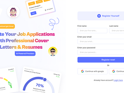 ✨ AI-Powered Cover Letter Generator ai aidesign coverlettergenerator figmadesign loginpage signup signuppage uidesign webdesign