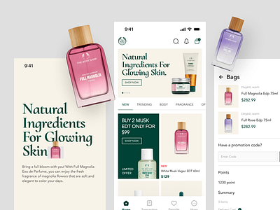 The Body Shop - Beauty App app app design beauty beauty app clean cosmetics design ecommerce fragrance mobile mobile app skin skincare skincare app the body shop ui