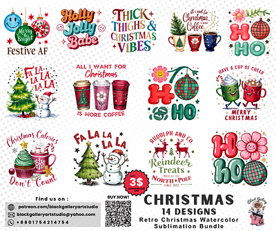 Retro Christmas Sublimation Design christmas card