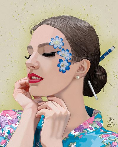 Model Portrait Art art arte color design dibujo digitalart drawing flowers illustration model ozgaleano portrait retrato