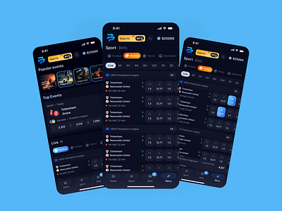 Sport betting application application bet app betting bookmaker dark dark mode future gambling gambling app interface mobile app modern modern application online casino sport sport app sport betting sport product ui ux