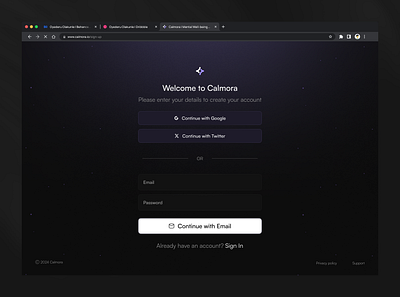Calmora - Sign Up Page landingpage product design sign in sign up uiux