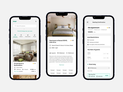 Jayga Stays: Space Booking Platform accomodation amenities apartment app booking branding guests hotel location rating restictions room search space stay typography ui ux