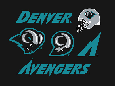 30/32 – Denver Avengers avengers bighorn branding colorado denver design flash sheet football graphic design illustration logo sports sports branding typography