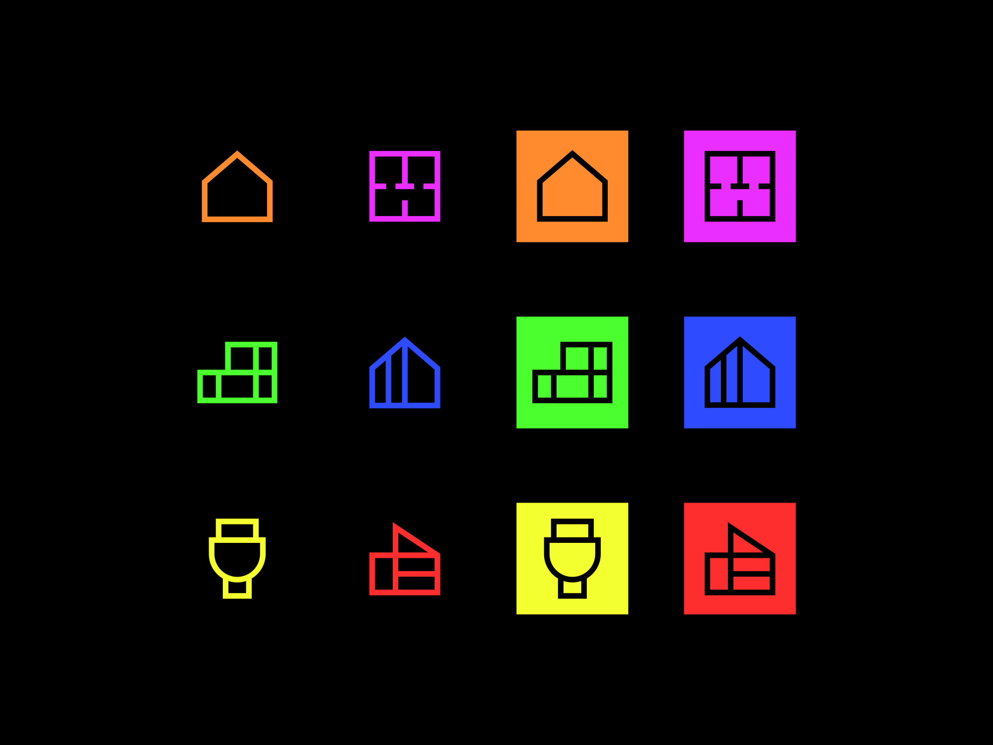 Icons Velcam blue brand branding colorful colors green icon icon design iconography icons icons design identity minimal orange purple real estate realestate red simple yellow