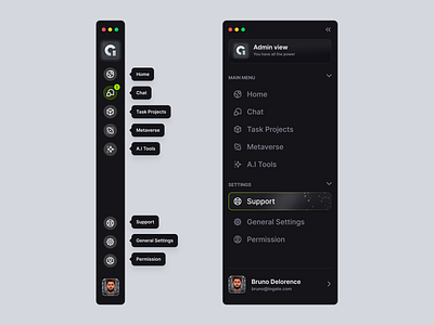 New dark side menu dropmenu home menu menu dark mode side tooltip ui ux