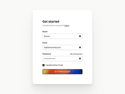 Gradient button animation form get started gradient password product product design sign up ui validation