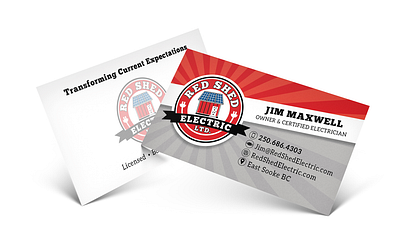 Red Shed Electric business cards crest style logo double sided card graphic design logo design sticker style logo