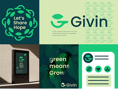 Givin branding charity community connect empower give giving green grown hand leaf logo power share social startup support