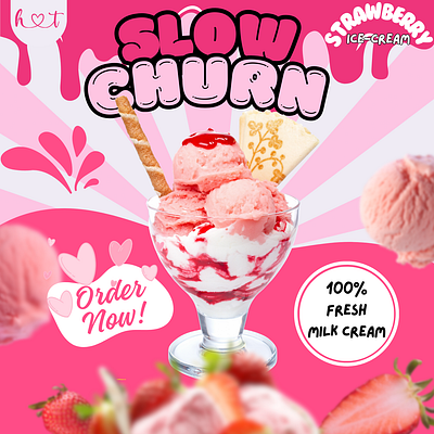 Strawberry Ice-Cream Poster design graphic design social media design social media post