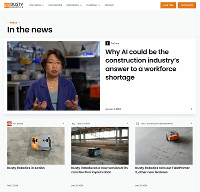 Dusty Robotics — Website construction layout design robotic robotics web design webflow
