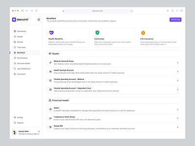 MarcoHR – Payroll Benefits Dashboard clean dashboard employee management hr management hr software hr tools human resources minimalist payment payroll management payroll page payrolls product design saas saas dashboard ui ux web design