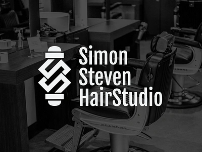 Simon Steven HairStudio 💈💇🪒 barber barber pole barbershop beard black branding comb cut graphic design hair haircut logo men scissors white