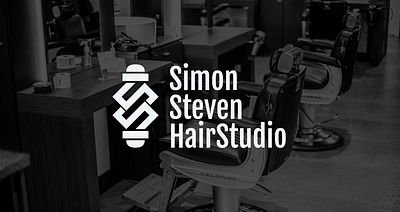 Simon Steven HairStudio 💈💇🪒 barber barber pole barbershop beard black branding comb cut graphic design hair haircut logo men scissors white