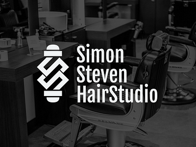 Simon Steven HairStudio 💈💇🪒 barber barber pole barbershop beard black branding comb cut graphic design hair haircut logo men scissors white