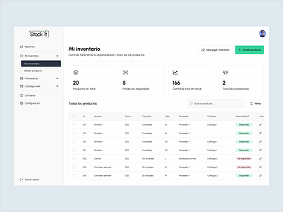 STOCKIT - Web App - Inventario dashboard filters stock table ui