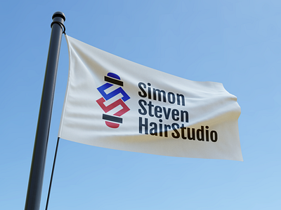 Simon Steven HairStudio 💈💇🪒 barber barbershop black blue branding comb design flag graphic design logo red scissors shave white