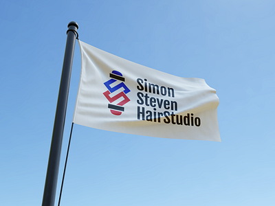 Simon Steven HairStudio 💈💇🪒 barber barbershop black blue branding comb design flag graphic design logo red scissors shave white