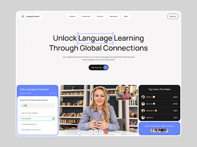 LinguaConnect – UI/UX Design for Language Learning Platform concept design global hero language learning main page mockup platform template ui user experience uxui webdesign website