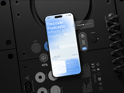 3D UI Screen. Podcast App 3d ai app audio blender branding concept design glass graphic design interface minimalism music render screen ui ux web