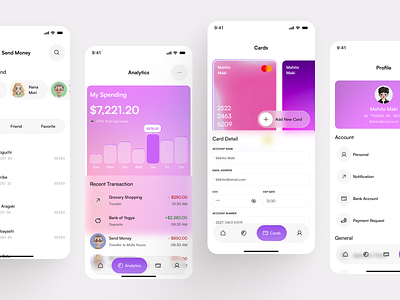 Wank - Fintech App Another Page analytic another page cards design figma finance app fintechapp mobile app mobile bank mobileappdesign modern money transfer personal finance personalbanking product design profile send money ui wallet app wank