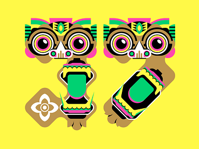 Barong Bali Mask advertising bali barong cmyk culture digital eye geometry gold illustration indonesia mask minimal number print riso studio symbol vector yellow