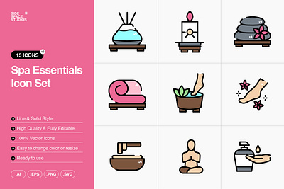 Spa Essentials Icon Set adobe illustrator beauty design graphic design healthy icon spa