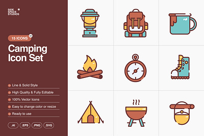 Camping Icon Set adobe illustrator camping design equipment illustration outdoor travel