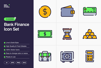 Bank Finance Icon Set adobe illustrator bank business design finance investment money