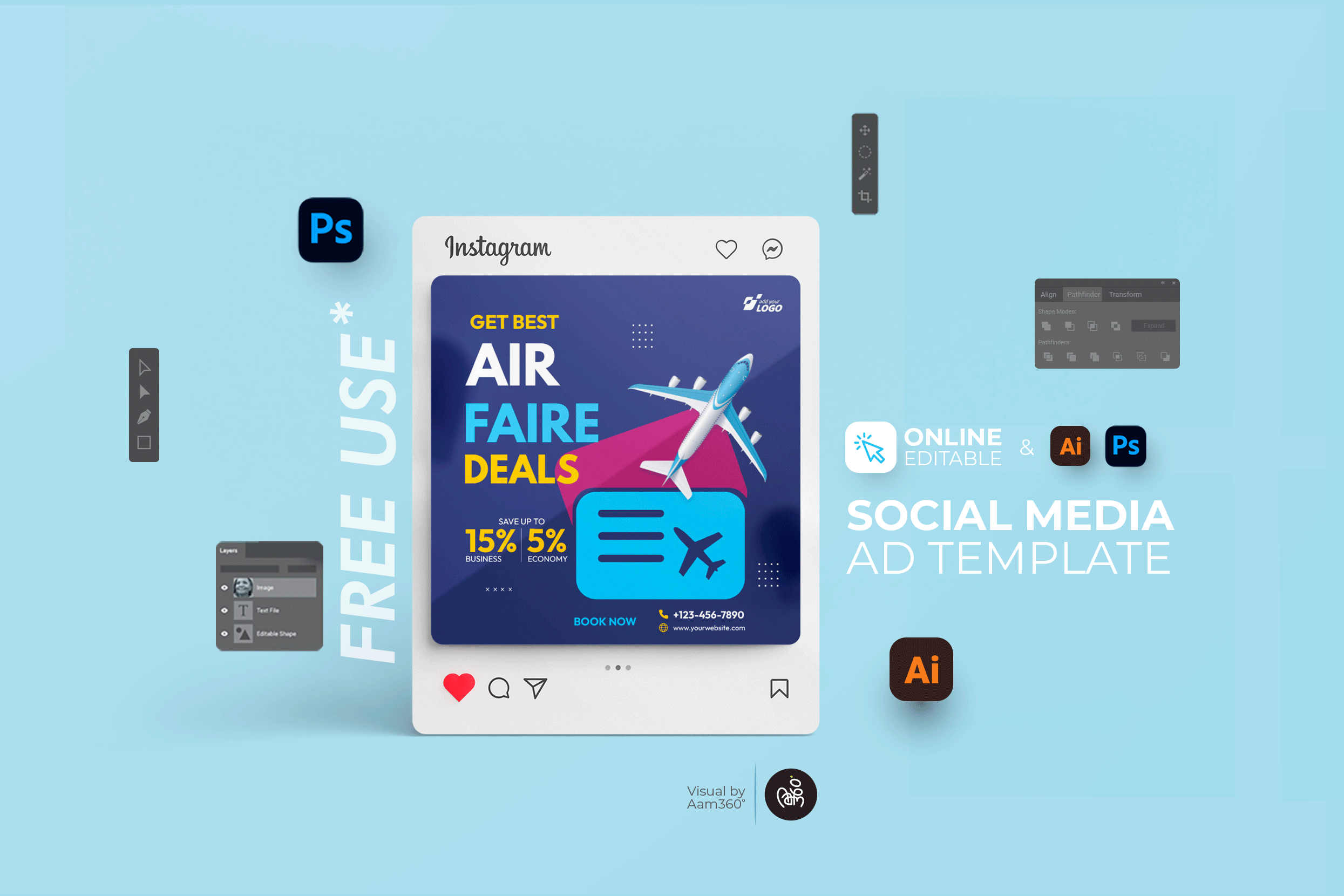 Air Ticket Offer Ad Template aam aam360 aam3sixty air air offer template air ticket booking air tickets airfare airfare deals airlines flight booking airlines flight discount offer branding concept design flight booking free flyer illustration plane ticket ticket booking