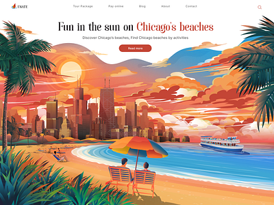 Beach - Website Header Illustration app illustration art work banner beach business illustration flat illustration hero image home page illustration illustration landing page illustration landscape poster sea sky skyline top section travel ui illustration webpage illustration