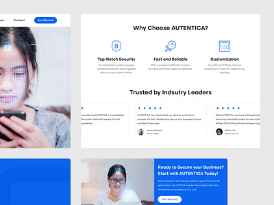 Autentica - Landing Page application authentication branding design flat graphic design guard illustration interface kyb kyc logo protection security shield vector verification web