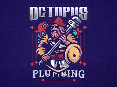 octopus plumbing branding design graphic design identity illustration logo mark octopus plumbing plumber plumbing tshirt vector