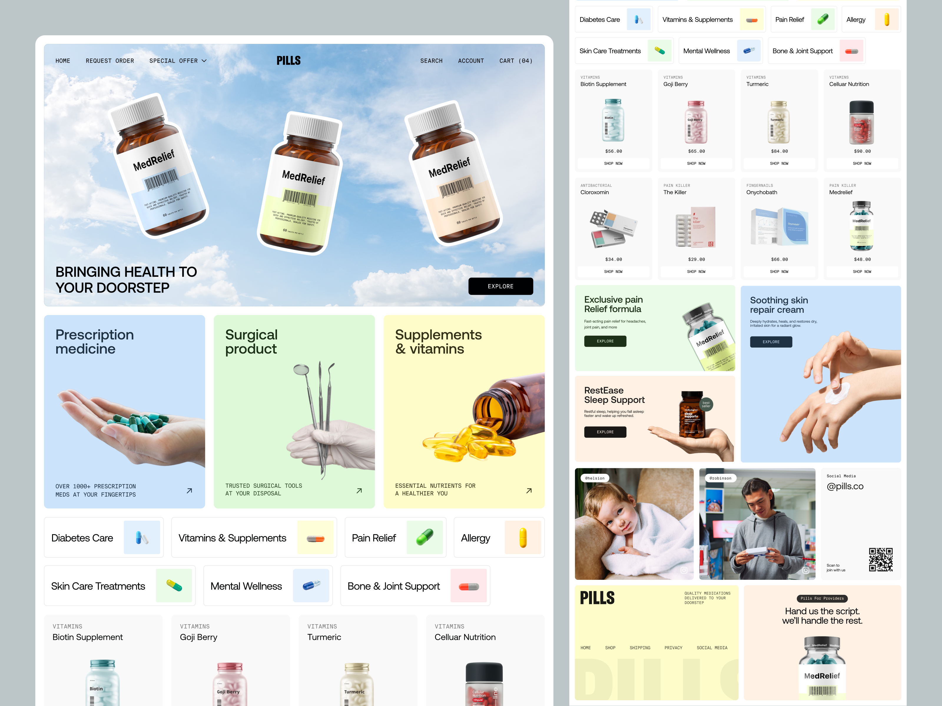 Pills: Health E-Commerce UI design doctor ecommerce health care health care website design healthcare healthcare website landing page medical project medical website design medicine medicine shop online consultation online healthcare online medical services ui web web design webdesign website