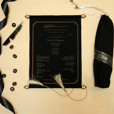 Black Velvet Wedding Card scroll invitations kit