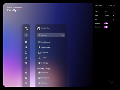 Sidebar Nav - Made using Identity clean dark mode menu bar minimal minimalism nav navigation navigation bar search search bar sidebar nav sidenav ui ui design user interface ux